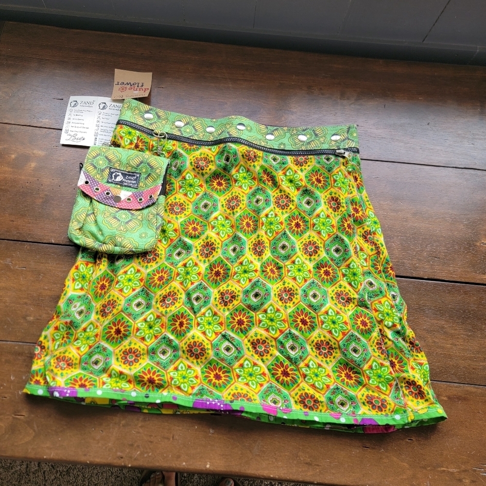 NWT Zand Amsterdam Aana Reversible Wrap Skirt Detach Utility Pouch sz M Floral